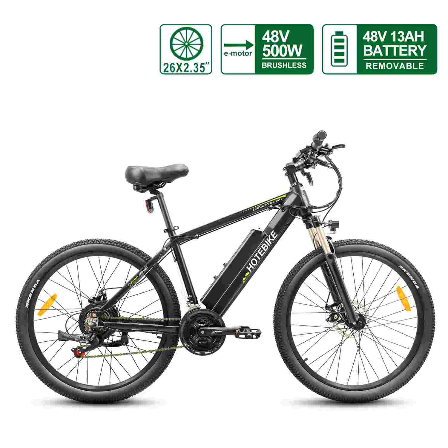 HOTEBIKE Bicicleta de Montaña Eléctrica 48V 500W 26 Ebike con Batería Oculta – Potente Commuter Todoterreno