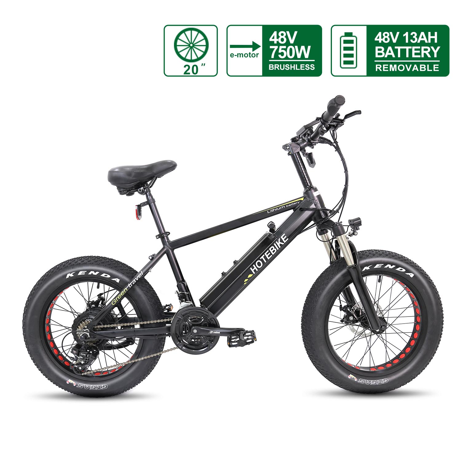 HOTEBIKE A6AH20F Bicicleta eléctrica de neumáticos anchos de 20 pulgadas – Motor de 750W, batería de 48V 13Ah, 25 MPH, Shimano de 21 velocidades