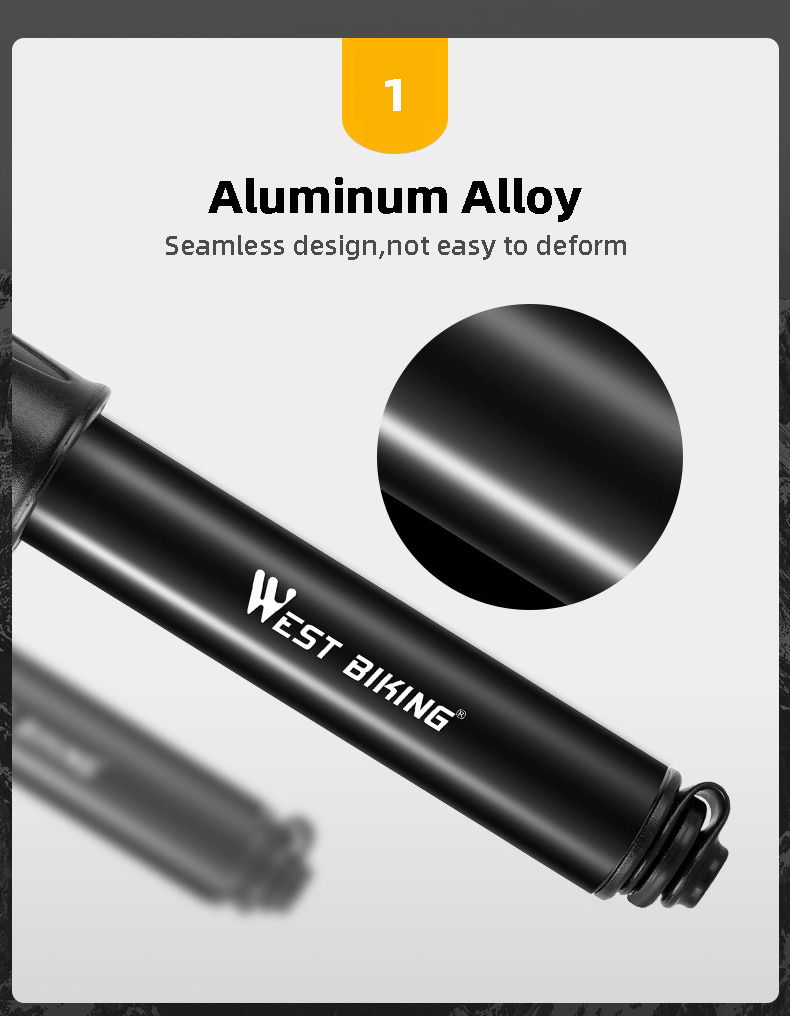 HOTEBIKE Mini Portátil Inflador de Alta Presión para Bicicleta – 100 PSI, Cuerpo de Aluminio, Válvula Universal, Manguera Integrada - HOTEBIKE - 2