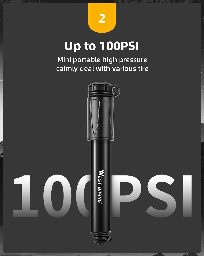 HOTEBIKE Mini Portátil Inflador de Alta Presión para Bicicleta – 100 PSI, Cuerpo de Aluminio, Válvula Universal, Manguera Integrada - HOTEBIKE - 3