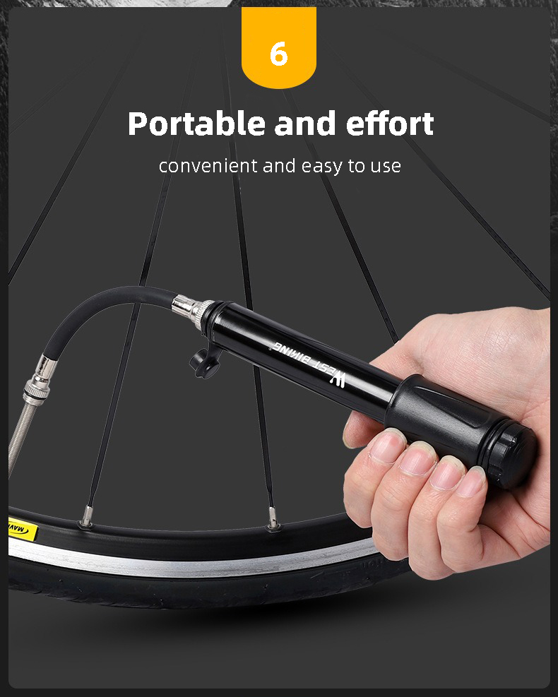 HOTEBIKE Mini Portátil Inflador de Alta Presión para Bicicleta – 100 PSI, Cuerpo de Aluminio, Válvula Universal, Manguera Integrada - HOTEBIKE - 7