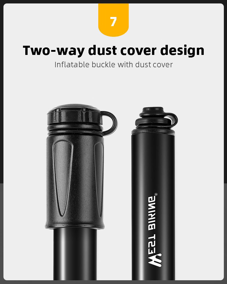 HOTEBIKE Mini Portátil Inflador de Alta Presión para Bicicleta – 100 PSI, Cuerpo de Aluminio, Válvula Universal, Manguera Integrada - HOTEBIKE - 8