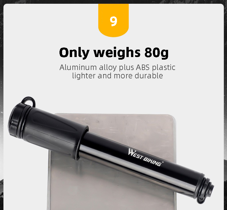 HOTEBIKE Mini Portátil Inflador de Alta Presión para Bicicleta – 100 PSI, Cuerpo de Aluminio, Válvula Universal, Manguera Integrada - HOTEBIKE - 10