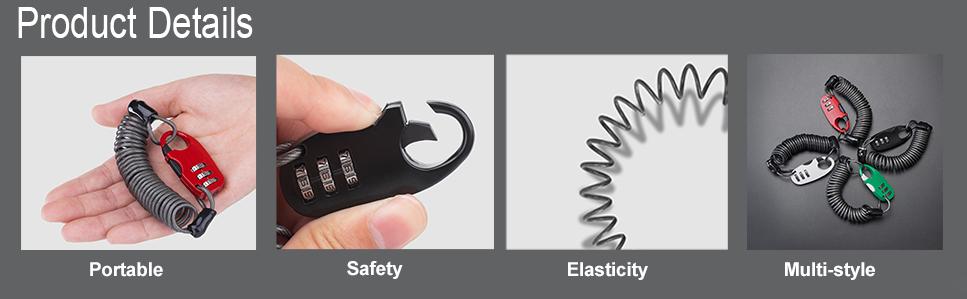 Mini Anti-Theft Bike Cable Lock – Portable 3-Digit Resettable Combination Lock for Helmet, Luggage, and Bicycle Security - Bike Lock - 4
